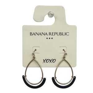 Banana Republic Black & Gold Tone Teardrop Hoop Earrings - Standard Size OS